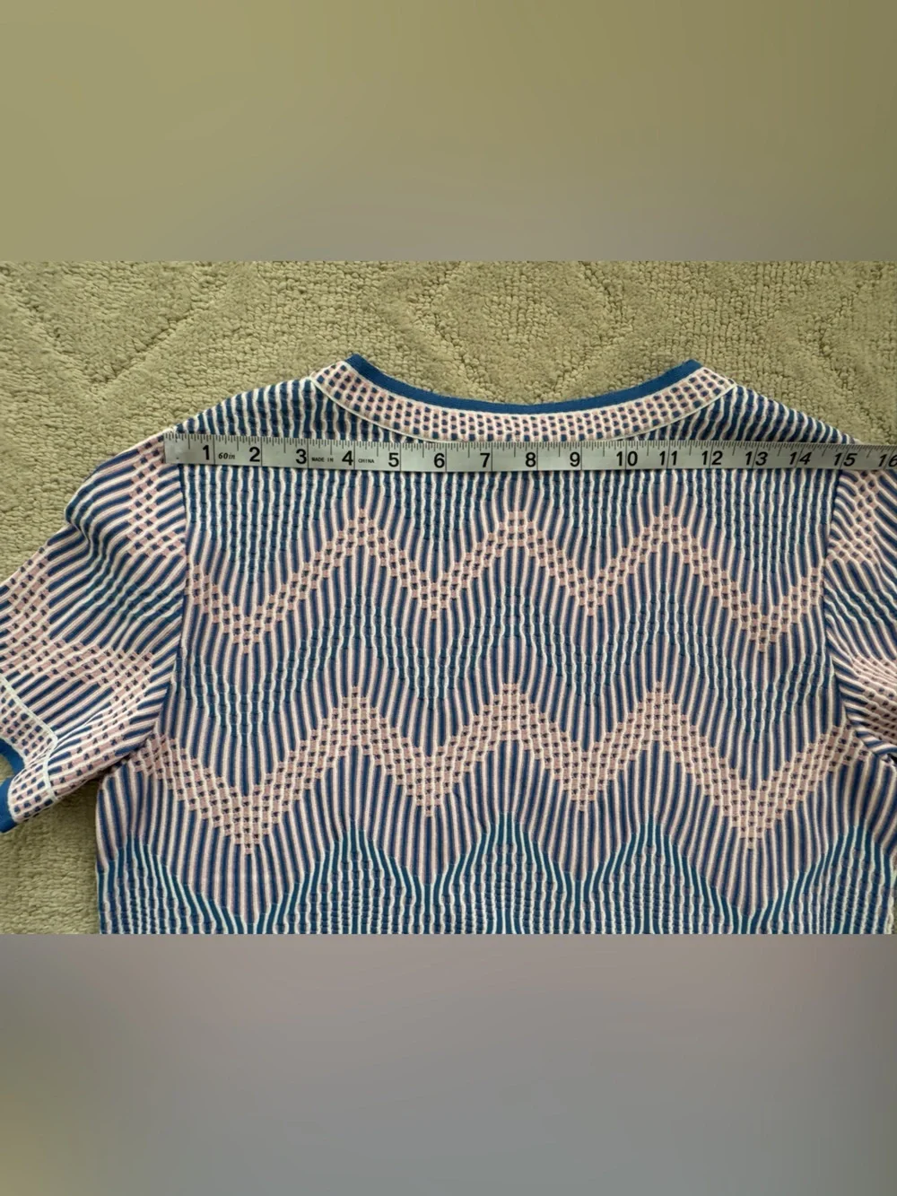 Chanel Authentic Cruise Blue/Pink/White Zigzag Pattern  Knit Top/36/ New